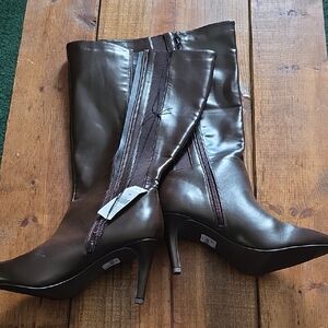 Lane Bryant Brown Mid-Calf Heel Boots with Side Zipper